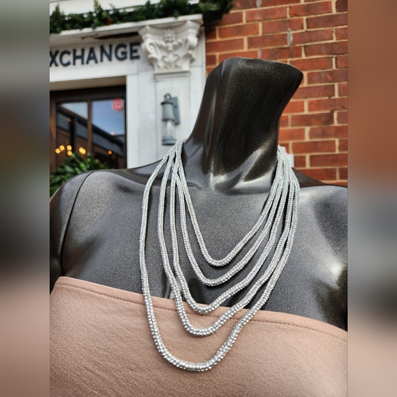 Elegant 4 Strand Silver Layered Necklace - Picture 5 of 17